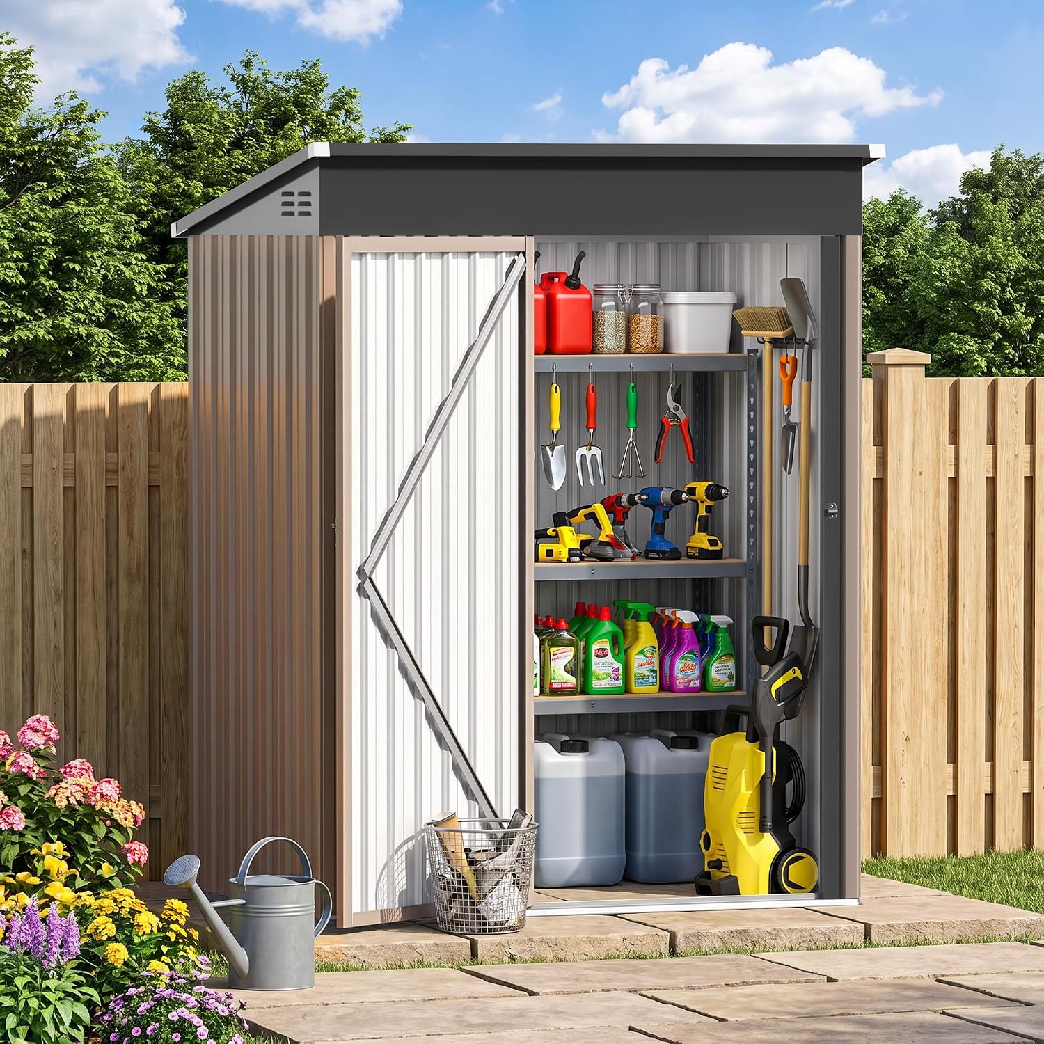 Garden Tools - Gudang Penyimpanan Logam 5x3FT dengan Atap